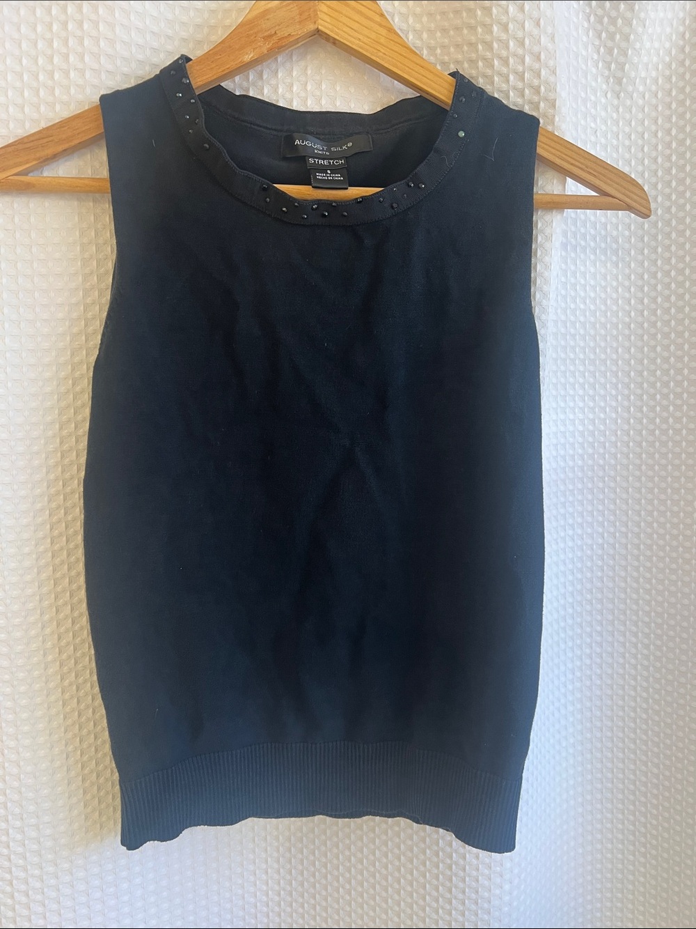 august silk Black Sleeveless Knit Tank with Beaded Neckline